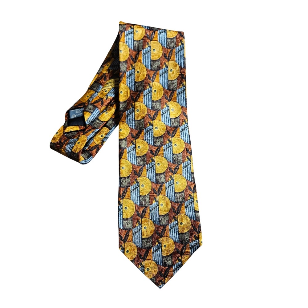 Ermenegildo Zegna Silk Tie Mens Geometric Abstract Jacquard Necktie Luxury Retro